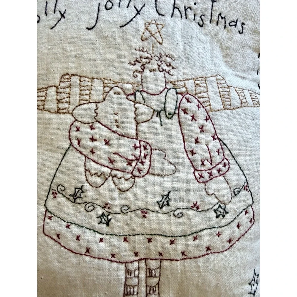 Vintage Primitive Christmas Angel Handmade Pillow Folk Art Ticking Stripe 16